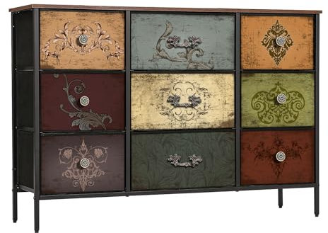 VASICAR Comò per camera da letto con 9 cassetti profondi in tessuto, ampio mobile porta TV, cassettiera colorata per armadio, asilo nido, ingresso, corridoio