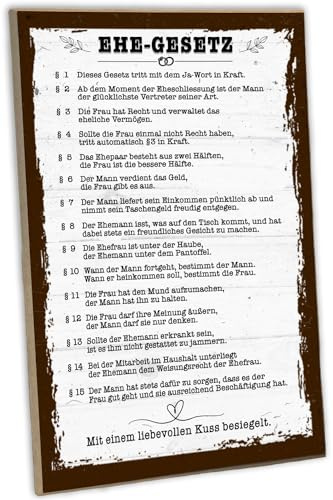 schilderkreis24 - Holzschild Ehe Gesetz Lustige Hochzeitsgeschenk Idee Dekoschild für Paare 28x19 cm Geschenk zur Hochzeit und Ehejubiläum