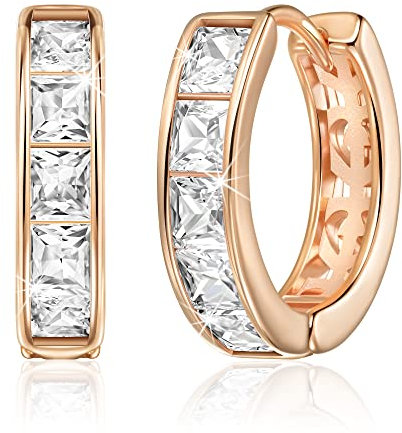 Linawe Hoop Stud Earrings for Women Trendy, Moissanite Earrings Rose Gold, Cubic Zirconia Tragus Piercing Huggie Earrings, Helix Small Mini Chunky Tiny Hoop Cartilage Earrings