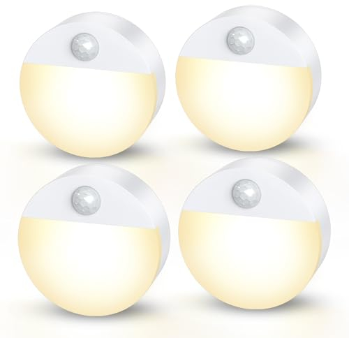 ORIA Bewegungsmelder Nachtlicht, 4 Packung LED Schrankleuchten Licht, Unterbauleuchte mit Auto EIN/AUS, Batteriebetrieben Nachtlicht für Treppe, Kinderzimmer, Schlafzimmer - Warmweiß