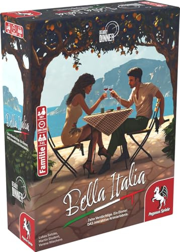 Pegasus Spiele - Deadly Dinner – Bella Italia - Krimi Dinner für Zuhause - 7 bis 11 Spieler - Krimispiele für Erwachsene - Krimidinner Spiel, Mafia Krimi