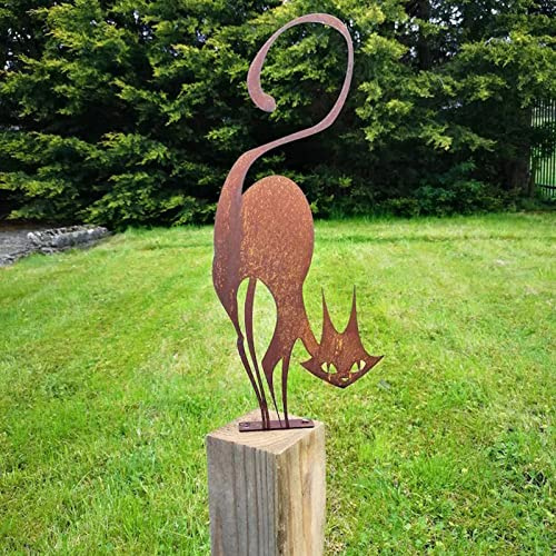 Generisch Katze Gartendeko Rost Metall Katze Garten Ornament Skulptur Langlebige Metallfigur Vintage Rost Garten Deko Geschenk für Gartenzwerge (Rostbraun, Einheitsgröße)