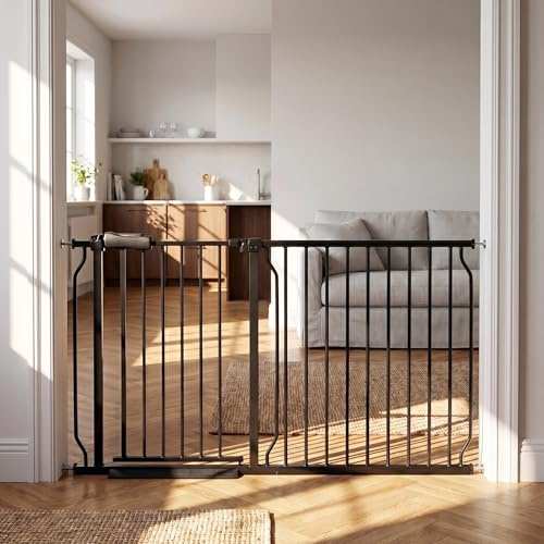 Puertas de bebé de 57.5 a 62 pulgadas, extra anchas para escaleras, puertas, montaje a presión, sin taladro, puerta para mascotas, cierre automático, puerta de seguridad para niños pequeños con