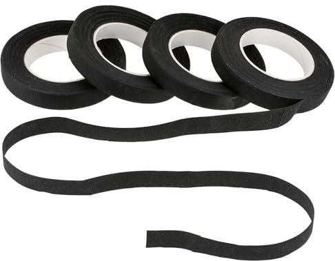 Trinkrittey 4 Stück Flora Kreppband Floristenkrepp Set Floristenband Schwarz Blumen Wickelband Floral Wire Tape Flora Blumenband Floristik Draht Klebeband für Bouquet Blumensträuße DIY Kunsthandwerk