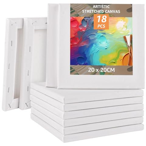APACALI 18 Stück keilrahmen 20x20cm, Leinwand zum Bemalen, Leinwande Keilrahmen aus Baumwolle, Leinwandbrett Künstler Keilrahmen, säurefreie weiße Leinwand für Bastler und Künstler