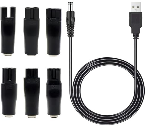 Scettar 5V Cargador Afeitadore,6 Pcs Cargador Maquina Afeitar Conector,Cargador afeitadora Philips Universal USB a DC,para la mayoría de Las Marcas Cargador Maquina Afeitar
