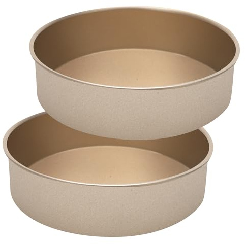 IVEOPPE Rund Backform,Backform 24cm Rund,2 Stück Kuchenform Set,Runde Edelstahl-Kuchenform mit Antihaftbeschichtung,Geeignet für Kuchen,Brownies,Torten,Lasagned,Gold