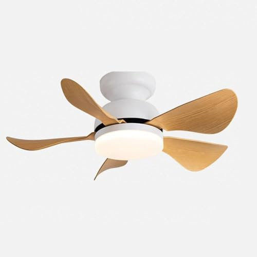 32 Ih Modern Outdoor Ceiling Fan Light Dimmable Flush Mount Ceiling Fan Lamp 6 Speed Remote Ceiling Fans with Lights 5-Blades for Bedroom Farmhouse Ceiling Fan Light,White+wood