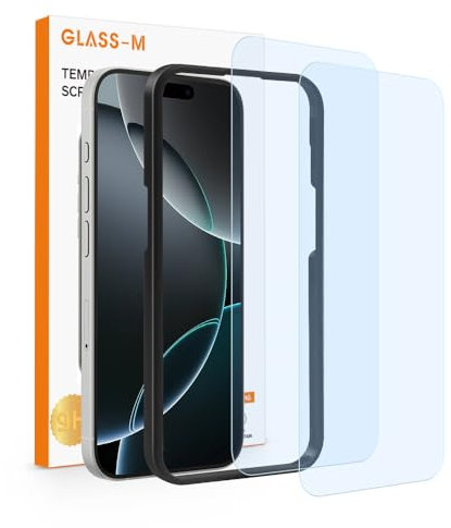 GLASS-M [2 Pack] Anti-Blue Light Screen Protector for iPhone 16 Pro, 9H Blue Light Blocking Tempered Glass, Anti-Fingerprint, Bubble-Free with Easy Installation Kit