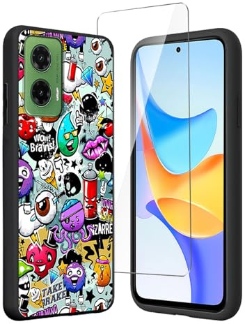 LYZXMY Funda para Motorola Moto G35 5G (6.72) + Protector de Pantalla Vidrio Templado Película Protectora - Negro Carcasa Silicona TPU Suave Caso Case - Monster