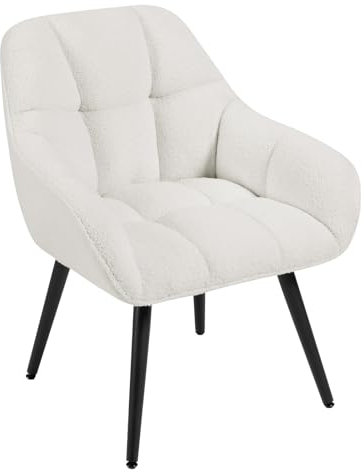 WOLTU Fauteuil Salon et Chambre, Chaise Bouclette Relax, Siège Rembourré de Lecture, Dossier Haut, Pieds Métalliques, Crème, SKS47cm