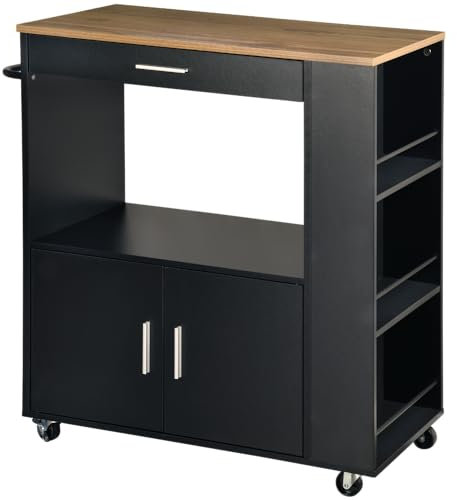 Kesper | Küchenwagen, Material: FSC-zertifizierte Faserplatte, Maße: B: 75 x H: 88 x T:40cm, Farbe: naur/schwarz | 25892 13