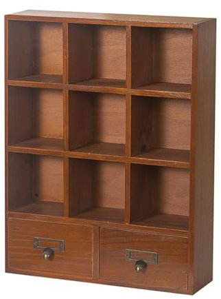 Porte-tasses à café en bois rustique avec tiroirs, étagère décorative de style rustique pour bureau ou affichage mural, organiseur de rangement à 9 cubes pour chambre à coucher ou décoration