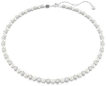 Swarovski Matrix Tennis Halskette, Kristallperle, Rundschliff, Weiß, Rhodiniert