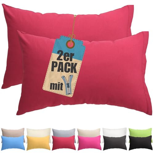 Kissenbezug Doppelpack 60x80 cm Bordeaux mit verdecktem Reißverschluss - 2er Pack Kissenhülle Set Baumwolle Uni, Waschbar, Atmungsaktiv Mischgewebe