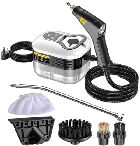 2500W 4.5Bar Cordless Pressure Washer Steam Cleaner Handheld Steam Mops with 1.2L Tank, 6 Speeds, 105°C High Temperature Steam, 4 Heads, for Car Carpets Floor Cleaning Black and White