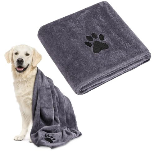 Adiwo Hunde Handtuch, 140 * 70cm Hundehandtuch Extra saugfähig, Grau Schnelltrocknend Haustier Mikrofaser Handtücher, Geschenk geeignet für Hunde Katzen Oder Andere Haustiere