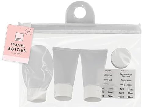 Travel Bottle Set Leak Proof Empty Refillable Clear Squeeze Bottle With Zip Pouch Bag Containers Set For Toiletries Shampoo Conditioner Cosmetic Body Lotion Cleanser Shower Gel Travel Essentials(6Pcs)