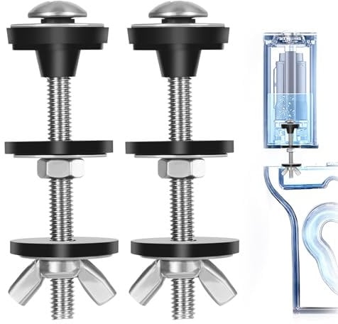 18PCS Universal Toilet Seat Bolts Heavy Duty Toilet Tank Bolts Replacement Waterproof Stainless Steel Toilet Seat Screws with Extra Long Downlock Nuts Rubber Washer Gaskets with Extra Long Nut