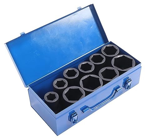 10 Pieces Set 1 Inch Deep Impact Socket of Heavy Duty Impact Set of Plugs with Iron Storage Box