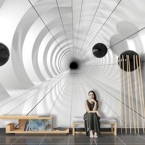 Tzxztt Blanc Noir Tunnel Illusion D'Optique Papier Peint 3d Moderne En Soie GaufréE MatéRiau IdéAl Pour Le Salon Et La Chambre à Coucher-350cm×256cm