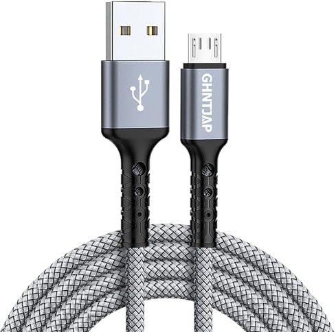 GHNTJAP Micro USB Cable 3M, USB to Micro USB Android Charger Cable, Braided Android Charging Cord Compatible with Galaxy S7 S6 S5, Kindle, Xbox, PS4 Controller - Grey