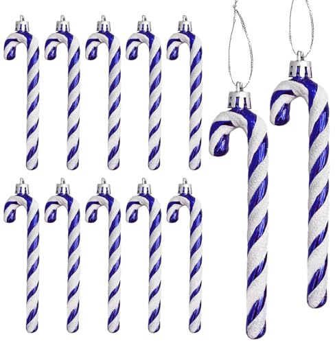 DAHI 12 Pezzi Decorazioni per Albero di Natale, Bastoncini di Zucchero Natalizi, da Appendere, Plastica Candy Cane Decorazioni Albero di Natale (Blu-A)