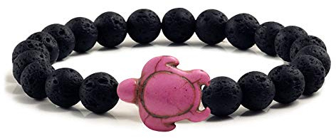 CWZZWS Sommer Beach Sea Turtle Perlen Armband für Männer Schwarz Lava Naturalstein Armband Elastizbänder
