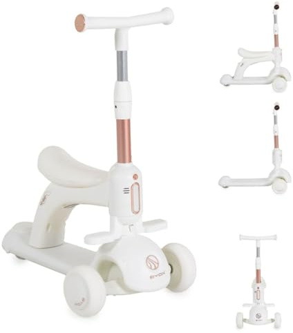 Byox Kinderroller Velvet Royal 2 in 1 Laufrad Musik- und Lichteffekte Fußstütze weiß