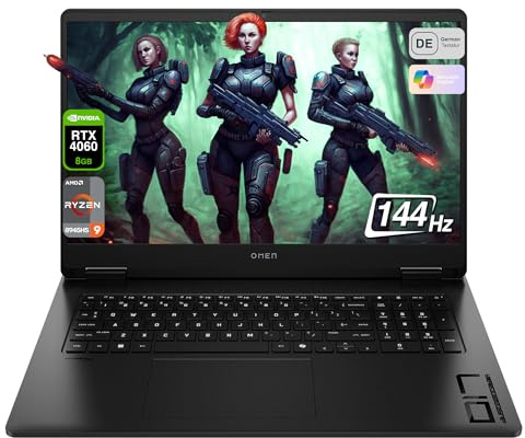 HP Omen 17 Gaming Laptop, AMD Ryzen 9-8945HS, 64 GB DDR5 RAM, 4 TB PCIe SSD, 17.3 FHD IPS 144 Hz Display, Nvidia GeForce RTX 4060, QWERTZ 1-Zonen-RGB Tastatur, Windows 11 Home, Shadow Black