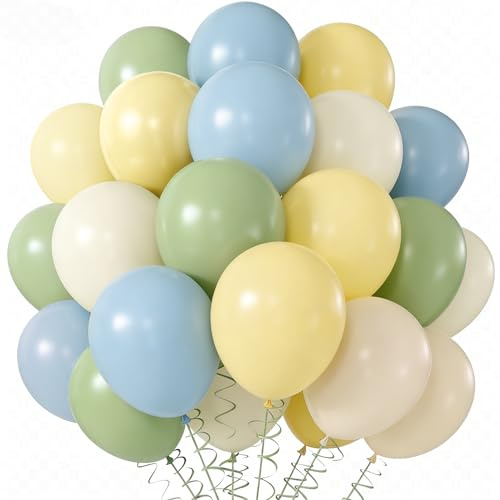 UDRKFOPK Luftballons Grün Blau Gelb,60 Stück Pastell Gelb Beige Luftballons,12 Zoll Sage Grün Latex Ballons,für Geburtstag,Hochzeit,Brautparty,Graduierung,Partydeko