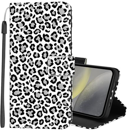 Lonrapa Handyhülle für Samsung Galaxy S8 Hülle Premium Lederhülle Muster Flip Case Tasche Magnet Kartenfach Standfunktion Stoßfest Klapphülle Schutzhülle für Galaxy S8 - Leopard
