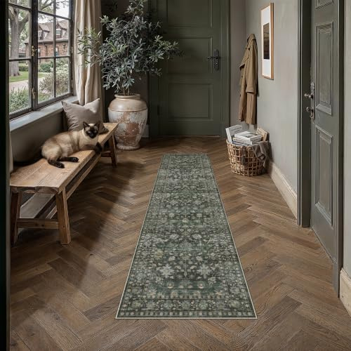 PureCozy Vintage Waschbarer LäUfer Flur Teppich 60x180cm, Grün
