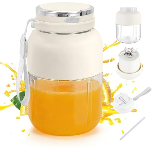 Portable Mixer, 1300 ml Fresh Juice Mixer Bottle, Smoothie Maker to Go, Blender Bottle with Leak-proof Lid, Wireless, Rechargeable for Fitness, Office and Travel (Cream White)