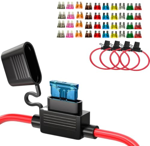 LAOMAO Lot de 4 porte-fusibles 10 AWG, 12 V, étanches, pour voiture, camping-car, bateau, 40 A max