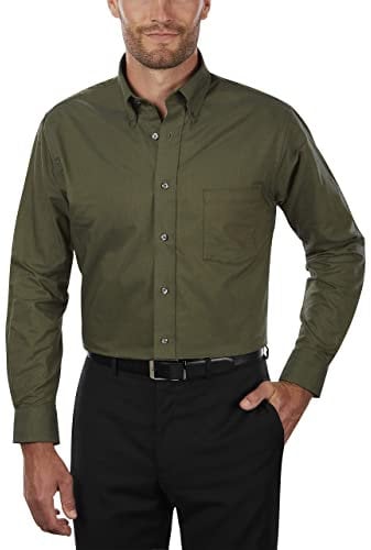 Van Heusen Men's Dress Shirt Regular Fit Oxford Solid Buttondown Collar, Dark Green, XL