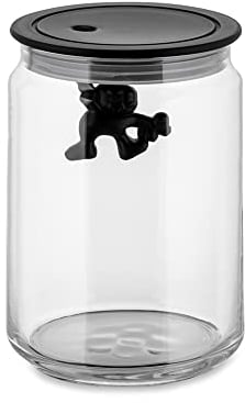 Alessi Gianni Küchendose aus Glas mit abgedichtem Deckel, thermoplastischem Harz, schwarz, 10.5 x 13.5 x 11.5 cm