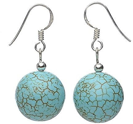 Ohrringe Ohrhänger aus Türkis Howlith 925 Silber Ohrschmuck Damen Kugel Ø14mm