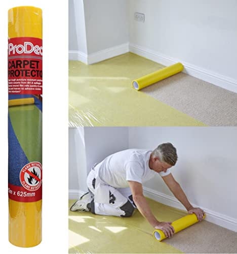 ProDec Rouleau de film protecteur de moquettes de 25 m x 625 mm, plastique auto adhésif robuste, entièrement imperméable, protège moquettes et escaliers, rouleau pour moquettes