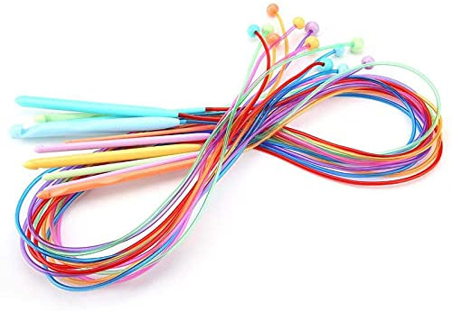 Akozon Häkelnadeln ABS Kunststoff Afghan Tunesischen Häkelnadeln mit Kabel Teppich Teppich Weben Stricknadeln 12 Stücke