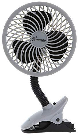 Dreambaby Deluxe Clip-On Stroller Fan - with Protective Cover & Flexible Neck - Suitable for Strollers, Playpen, Cribs, Table, & Desk (Caged, Grey/Black)