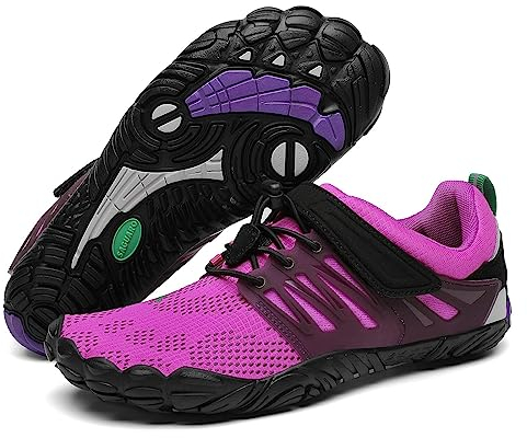 SAGUARO Barfußschuhe Herren Barfussschuhe Damen Barfuss Schuhe Zehenschuhe Outdoor Fitnessschuhe rutschfest Traillaufschuhe Barefoot Shoes mit Zero-Drop Solhe Elektrisch Violett, Gr.41 EU