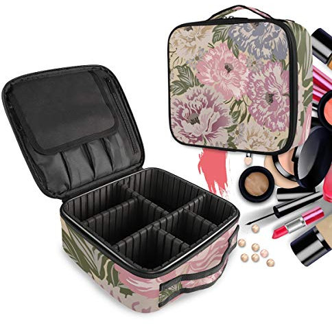 Flor De Pintura Bolsa de Maquillaje Organizador de Cosméticos Portátil Estuche Mochila con Divisor Ajustable para Mujeres Niñas