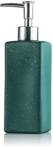 FARI Hand & Dish Seifenspender, 350 ml quadratisch nachfüllbar, Premium-Glaspumpflasche für Badezimmer, Waschtisch, Arbeitsplatte und Küchenspüle (grün, 1)