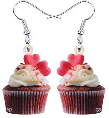 Ohrringe mit Cupcake-Motiv, Herzform, bedruckt, Acryl, mit Aussparung