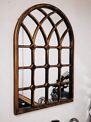 BLACK BRUSHED GOLD Stylish Rustic Soho Window Style Mirror Elegant Vintage Hallway Mirror 50.5X71X2.5cm