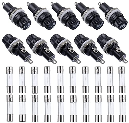 BOJACK 10 Values 30 Pcs 5X20mm Black Screw Cap Fuse Holder 250 VAC 10 A 125 VAC 15 A with 10A/15A Fast Blow Glass Fuse kit