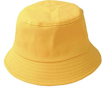 Boolavard Chapeau de Soleil de Plage Seau de Voyage d'été Pliable 100% Coton Unisexe (S-M, Jaune)