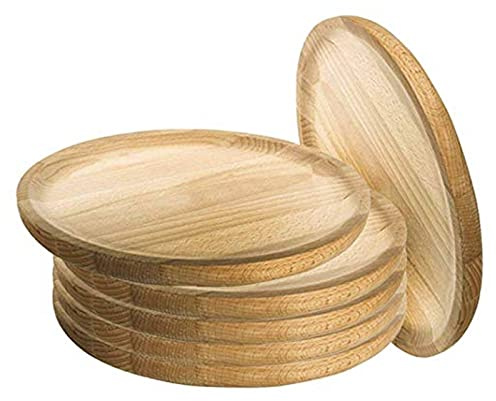 Tradineur – Pack de 6 platos de madera especial para pulpo, de 19,6 cm de diámetro y 2,1 cm de alto, vajilla madera, vajilla para comida, tabla pulpo, pizza, fuente para alimentación (6, 20 cm)