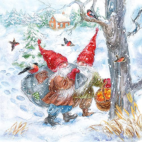 20 Servietten Zwerge bei Winterwanderung | Wichtel | Winter | Weihnachten | Tischdeko 33x33cm